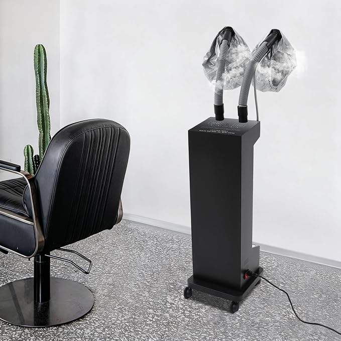 Hair Steamer, 650W Vertical Hair Care Machine with LED Display & 2 Vaporizing Caps Micro Mist Hair Color Processor, 5 Modes, Adjustable Temperature & Timer, Mobile on Wheels for for Home, Barber Shop