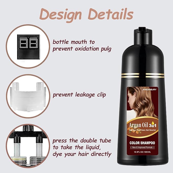 Coffee Hair Dye 16.9 Fl Oz, Argan Oil Hair Shampoo, 3 in 1 Hair Dye Shampoo, Easy To Use, Semi-Permanent Hair Color Shampoo (Coffee)