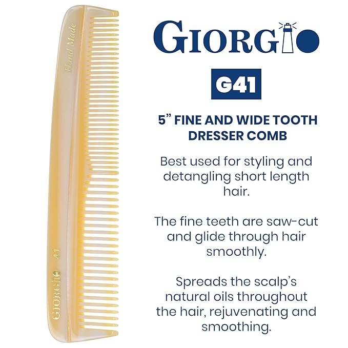 Giorgio G41 FineTooth and WideTooth Pocket Comb - Hair Styling Comb for Men and Women, Handmade Beard Combs for Men, Barber Combs, for Grooming,Saw Cut and Polished (Ivory)