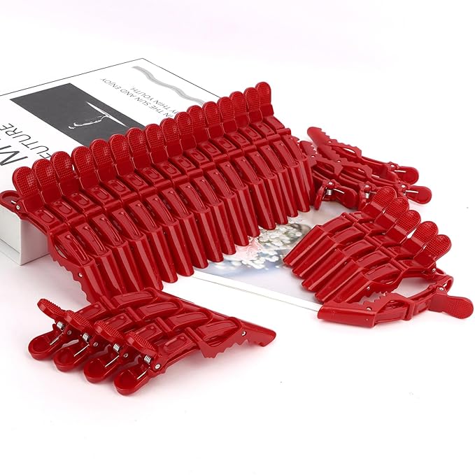 30 Pack Alligator Hair Clips for Styling, Sectioning Crocodile hair Clips Professional Barber Accessories for Salon of Thick Curly Volume Hair (Red)