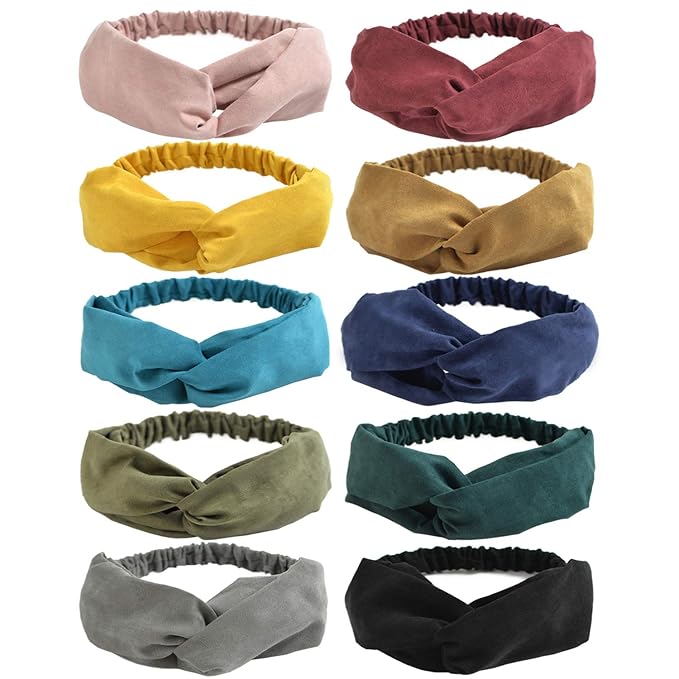 DRESHOW 10 Pack Boho Headbands for Women Vintage Cross Elastic Head Wrap Hair Accessories