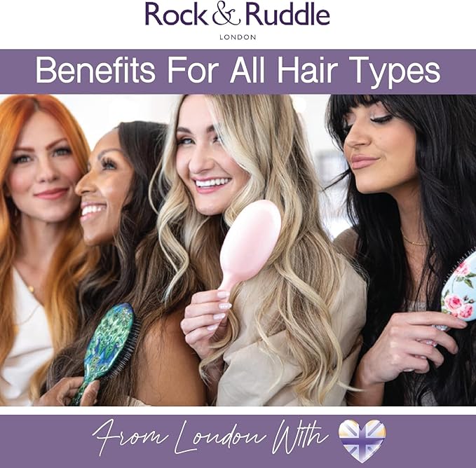 Rock & Ruddle Natural Mixed Boar Bristle Hair Brush for Women and Kids (Small/Travel Size, 17.5cm - Perfect for Wet or Dry Hair, Detangling Smoothing Blowdrying - Made in UK - Pretty Blue