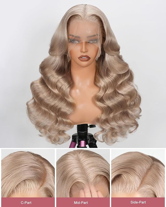 Alididi Ash Blonde Wig Human Hair 180% Density Milk Tea Ash Blonde Wig 13x6 Body Wave Hd Thin Lace Front Wigs Human Hair Full And Thicker Pre Plucked Pre Cut Natural Hairline With Baby Hair 20 inch
