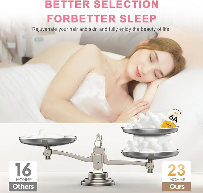 100% Silk Pillowcase 2 Pack for Hair and Skin, Both Sides 23 Momme Grade 6A+ Mulberry Silk Pillowcases with Hidden Zipper, Soft&Smooth Cooling Pillow Cases (Champagne, Standard 20×26)