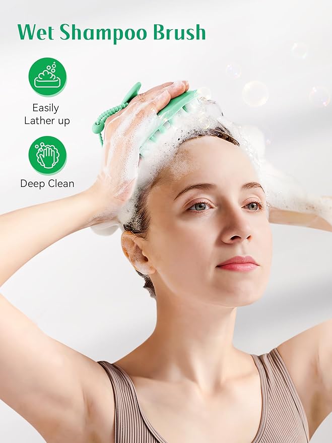 HEETA Scalp Massager Shampoo Brush with Silicone Bristles for Dandruff Removal Scalp Care & Hair Growth, Scalp Scrubber for All Hair Types, Head Massager Stress Relax, Upgraded Large Design,Green
