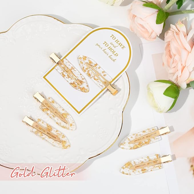 8PCS No Bend No Crease Gold Glitter Makeup Creaseless Hair Clips - Styling Hair Accessories for Bride, Women & Girls