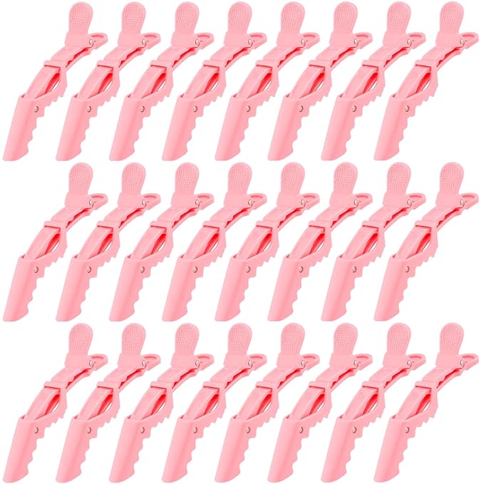 Ondder 24 Pack Large Alligator Clips for Hair Sectioning, Coloring, Cutting - Pink Pro Salon Barber Hair Styling Accessories for Women and Men