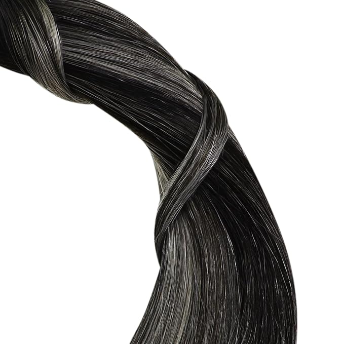 YoungSee Nano Ring Hair Extensions Black Ombre Nano Hair Extensions Real Human Hair Ombre Black to Silver Nano-Bead Hair Extension Human Hair Balayage Silver 1g/s 50g 20inch
