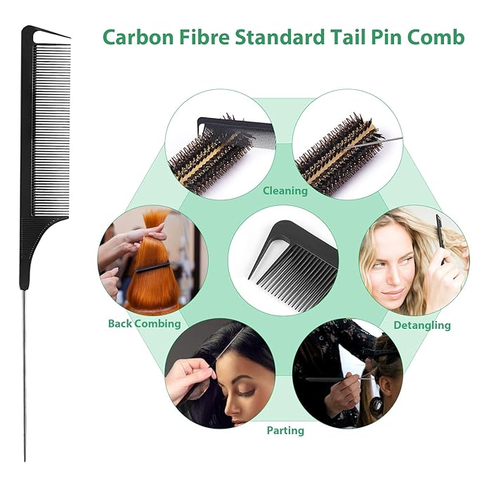 Vista Round Hair Brush with 10mm Boar Bristle 15mm Nylon Bristle Hairbrushes for Women Bamboo Hair Brush Styling with Tail Comb for Blow Drying, Shiny, Smooth, Long, Curly Hair