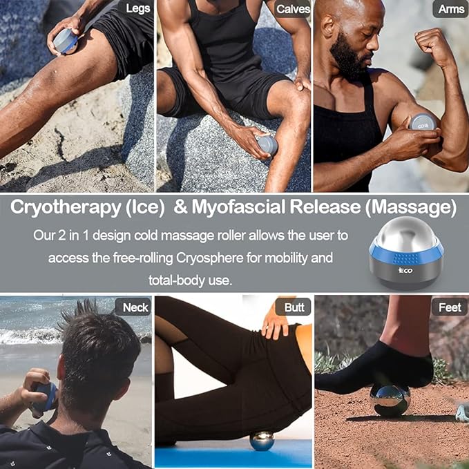 iECO Cryosphere Cold Massage Roller Ball - Massage Ball for Cold & Heat Relief, Myofascial Release, Trigger Point Therapy, Muscle Knots - Deep Tissue Ice Massager