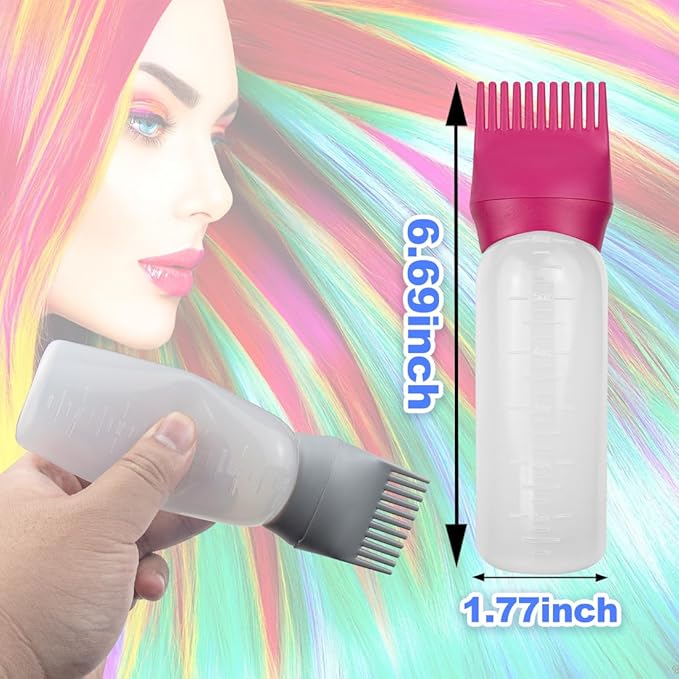 4 Pack Root Comb Applicator Bottle, Hair Oil Applicator, Oil Comb Applicator Bottle for Hair Dye Shampoos Hair Salons (Red+Grey)