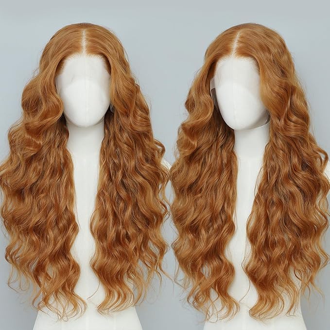 13x4 Synthetic Lace Front Wigs Pre Plucked 26 Inch Long Wavy Ginger Wigs For Black Women 100% Futura Premium HD Lace Wig Ready to Wear Beginner Friendly Daily Party Use