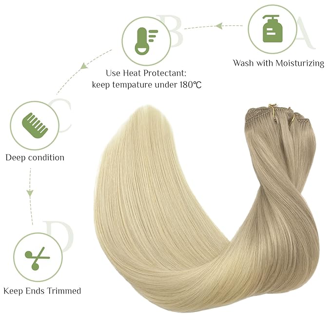 DOORES Hair Extensions Clip in Human Hair, 10pcs 155g 14 Inch Balayage Ash Blonde to Golden Blonde and Platinum Blonde Remy Clip in Human Hair Extensions Natural Straight Hair Extensions
