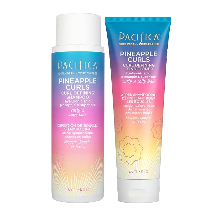 Pacifica Pineapple Curls Shampoo & Conditioner Set – Curl Defining Hair Care for Curly & Coily Hair, Enhances Bounce & Reduces Frizz Sulfate Free Clean Beauty Vegan & Cruelty-Free Dermatologist Tested