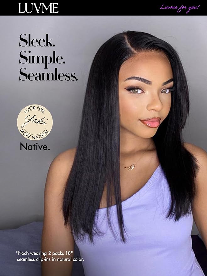 LUVME Yaki Straight Seamless 110g 7Pcs Clip in Hair Extensions Full Max with 16inch Remy Human Hair Extensions, Natural Black 100% Real Soft Hair