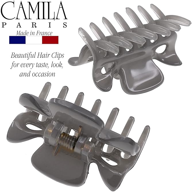Camila Paris CP3511 French Hair Clip for Women, 1.5 inch Set of 2 Gray Girls Hair Claw Clips Jaw Fashion Durable Styling Hair Accessories for Women, Strong Hold No Slip Grip, Made in France