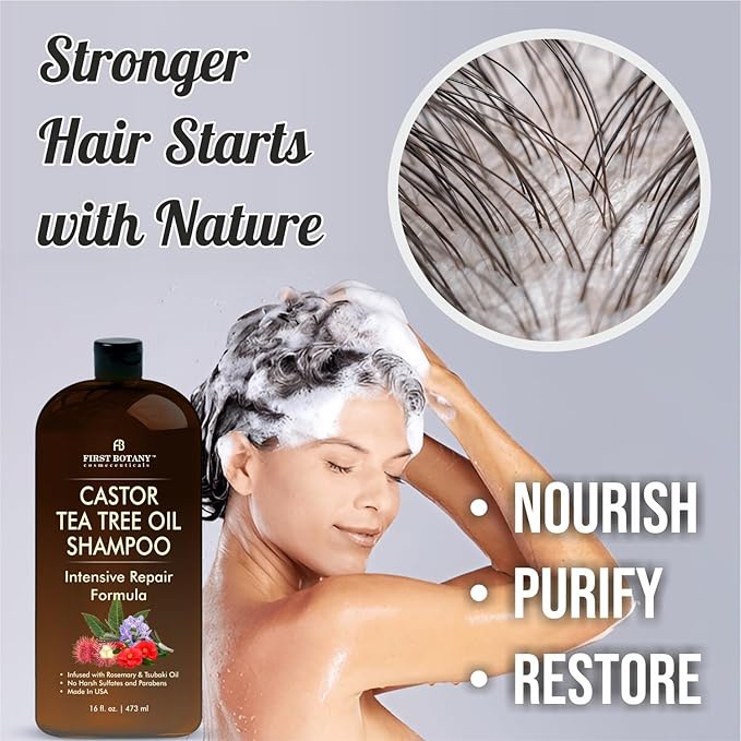 Castor Tea Tree Shampoo Conditioner - An Anti Hair Loss Set Thickening formula For Hair Regrowth, Anti Thinning Sulfate Free For Men & Women Anti Dandruff Treatment - 16 oz