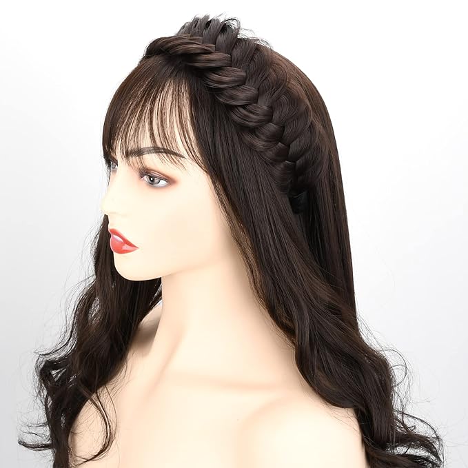 DIGUAN Wide Messy Braided Headband With Teeth Synthetic Hair Plaited Headband High Elasticity Braids Chunky Fishtail Braided Hair Band Hairpiece for Girls Women Beauty Accessory (Honey Blonde)
