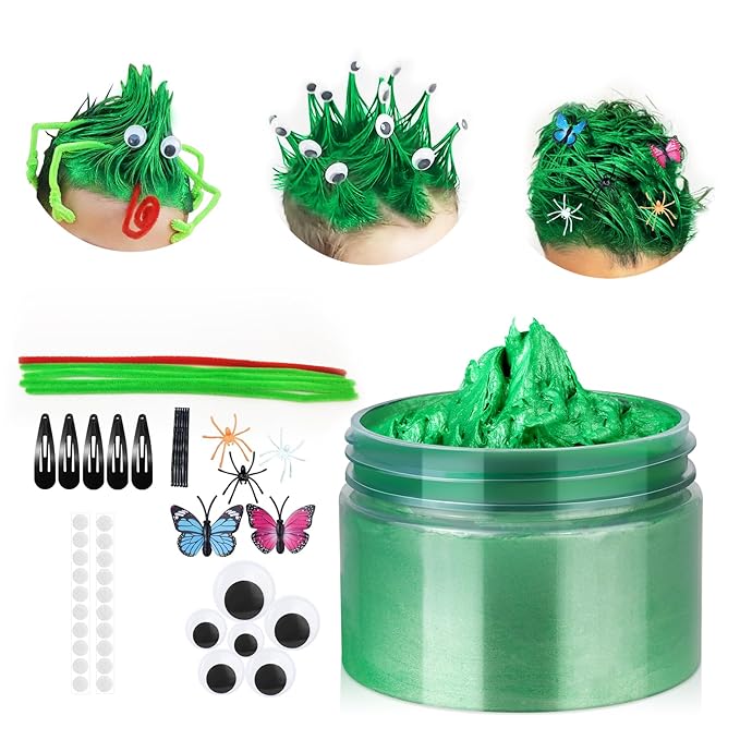 Green Temporary Hair Color Wax Kit for teenagers,Crazy Hair Day Accessories, Gifts for Kids,Instant Hair Dye Color Wax for Party, Cosplay, Halloween, Christmas,Washable Crazy Hair Style