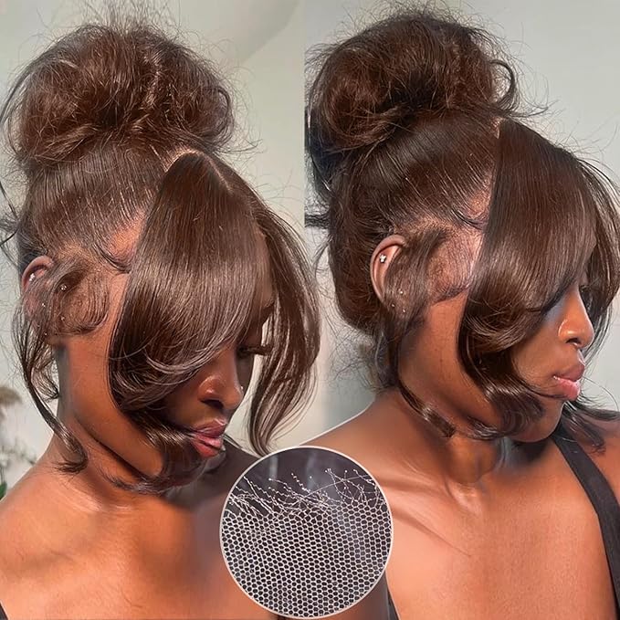 2x6 Skinlike Real HD Lace Closure Chocolate Brown Human Hair Wig 0.095mm Ultra-thin HD Lace 15A Brazilian Body Wave Virgin Human Hair Lace Closure Wigs For Black Women (24 Inch)