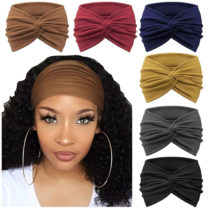DRESHOW 6 Pack Extra Wide Headbands for Women Large Turban Headband Boho Head Wrap Elastic Hairbands Hair Twisted Knot Hair Accessories