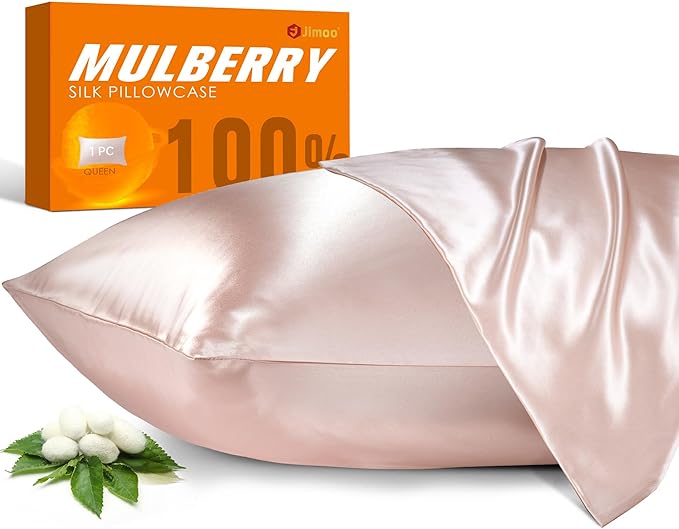100% Mulberry Silk Pillowcase for Hair and Skin, 22 Momme Pure Natural Silk Pillow Case Both Sided with Zipper, Pillow Cover for Women Mom Men (Light Pink, Queen 20''×30'', 1 Pack)