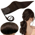 RUNATURE Brown Human Hair Ponytail Extension Straight Ponytail Hair Extensions Human Hair Dark Brown Ponytail Human Hair Extensions Short Wrap Around Ponytail Extension Remy Hair 14 Inch 70g