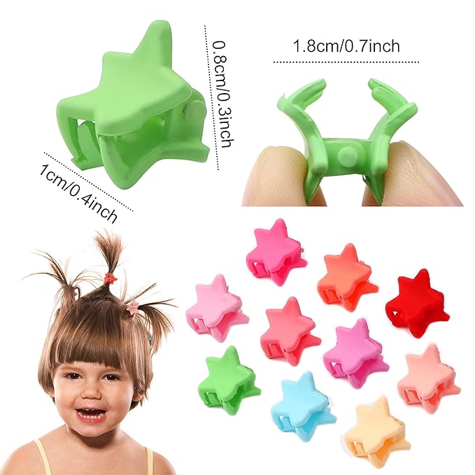JANYUN 50 Pcs Colorful Star Mini Hair Claw Clips Clamps Accessories for Baby Toddler Girls Decorative Bun Thin Hair, Assorted Colors (Star)