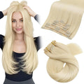 Moresoo Blonde Clip in Hair Extensions Remy Human Hair Golden Platinum Blonde Human Hair Clip in Extensions #60 7Pcs/120G 20inch