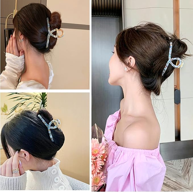 Metal Butterfly Hair Claws and Clamps for Women - Strong Hold Large Acetate Accessories for Long Thick Hair (1 Pc, Mixed Blue, 4.7")