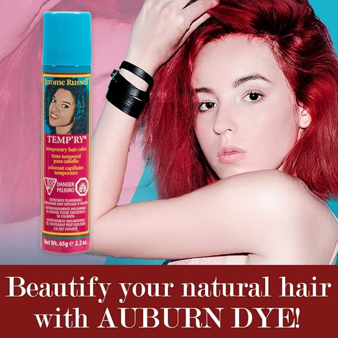 Jerome Russell Auburn Spray-On Hair Color - Intense, Fast-Drying, Non-Sticky, Travel Size Hair Dye for Vivid, Instant Color, 2.2 oz