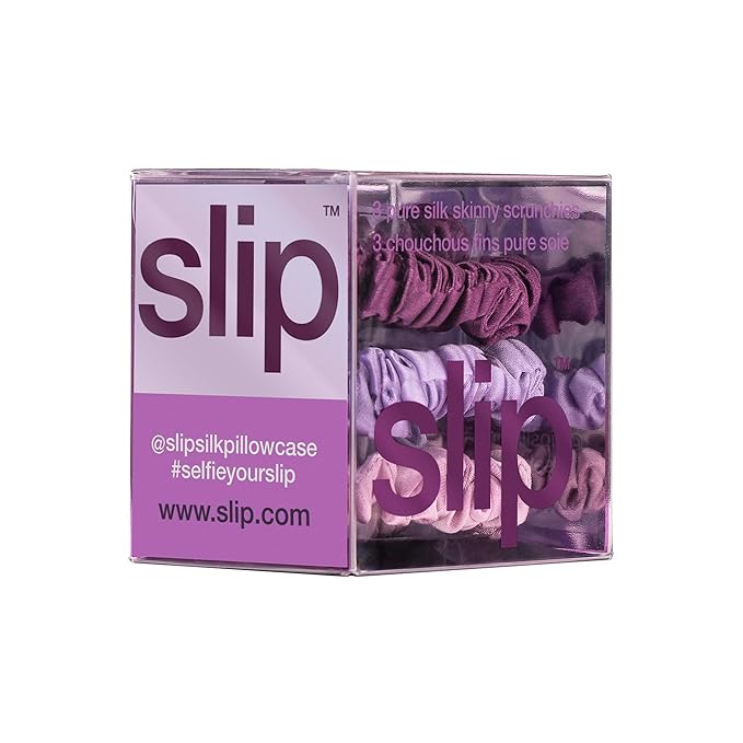 SLIP Amazon Exclusive Skinny Scrunchies: Anti-Crease, Anti-Breakage Slipsilk™ Design Protects Delicate Hair | Includes 3 Pure Silk Scrunchies, Violet