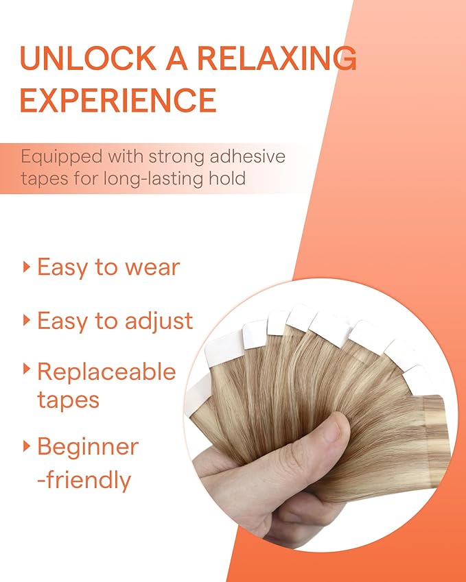 Sunny Hair Blonde Tape in Hair Extensions Human Hair Remy Hair Extensions Real Human Hair Tape in 12inch Human Hair Extensions Tape in 10Pcs 20g