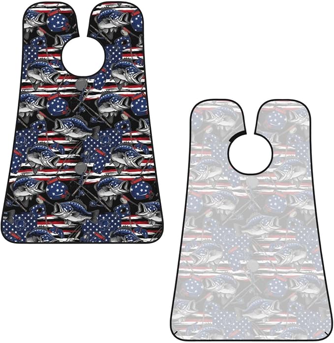 Beard Bib Apron for Men Shaving, Waterproof Non-Stick Hair Catcher with Suction Cups, Grooming Essential for Dad Husband, Vintage Bass Fishing Lure American Flag Shave Bib
