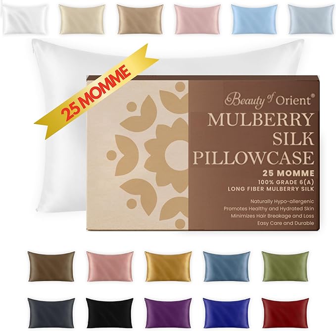 25 Momme Premium Mulberry Silk Pillowcase for Hair and Skin | Handcrafted Hypoallergenic & Anti-Acne White Silk Pillow Cases with Zipper | King - 20" x 36", Natural Undyed White