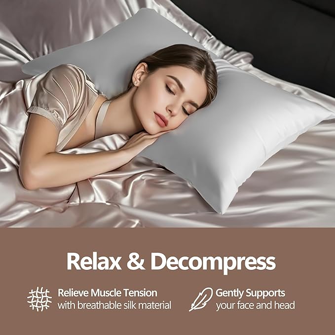 Luxury 6A Mulberry Silk Pillowcase & Silk Pillow Case for Hair & Skin – Anti-Wrinkle, Hidden Zipper – Best Beauty Sleep Solution for Women (White, Standard)