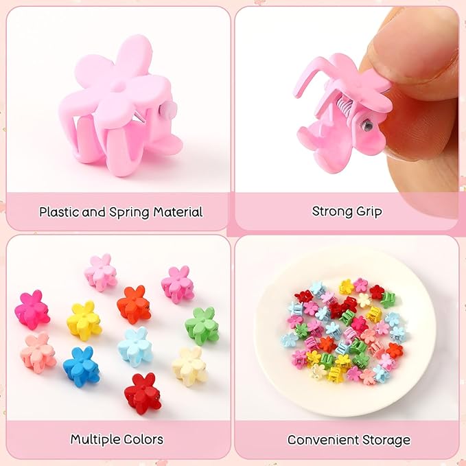 JANYUN 50 Pcs Colorful Mini Hair Claw Small Hair Clips Clamps Hair Accessories for Women Decorative Bun Tiny Hair Clips, Assorted Colors (Floral)