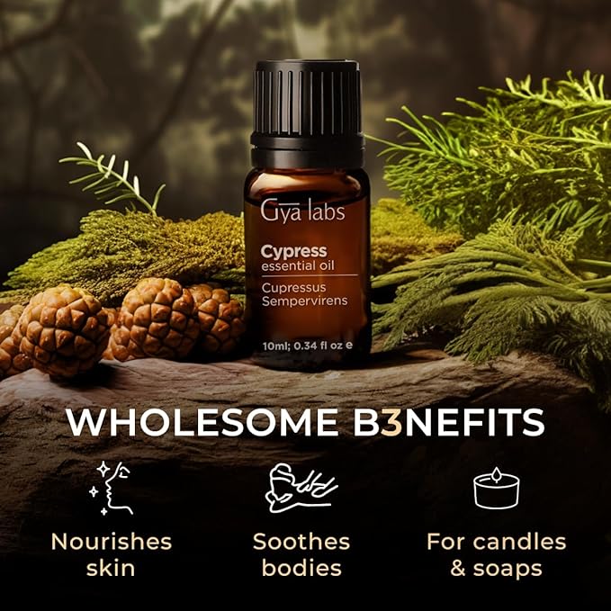 Gya Labs Cypress Essential Oil - 0.34 Fl Oz - for Hair, Skin, Diffuser, Aromatherapy & DIY Candle Making Scent