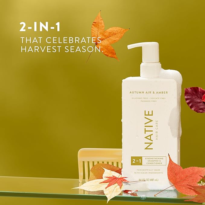 Native 2-in-1 Shampoo & Conditioner - Autumn Air & Amber - Naturally Derived Ingredients, Silicone-Free, Sulfate-Free, Paraben-Free, Strengthening Hair Care | Fall Seasonal Bundle 16.5 oz - 2 Pk