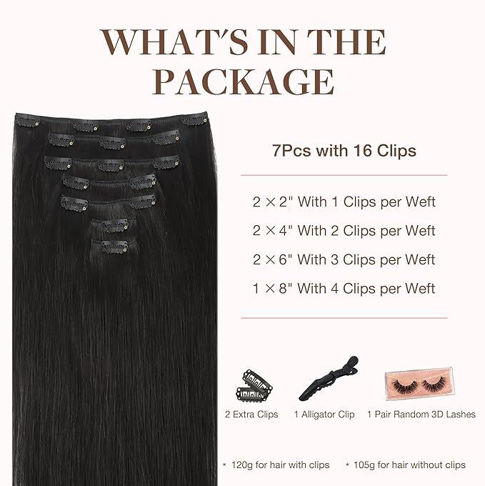 GOO GOO Clip in Hair Extensions Real Human Hair, Remy Human Hair Extensions Clip ins for Women, Natural Human Hair, 18inch 180g 7Pcs, #1B Natural Black
