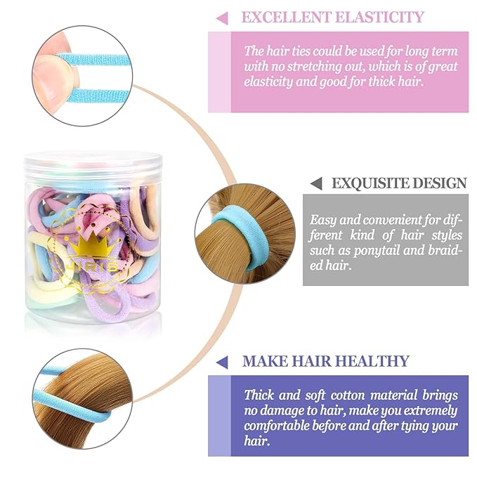 50Pcs Hair Ties for Women Girls,Cotton Seamless Hair Ties, Soft Ponytail Holders,No Crease No Damage Elastics Hair Bands with Box for Thick Heavy and Curly Hair (Set 1)