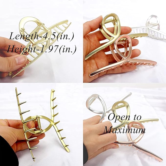 2Pack Matte Metal Hair Claw Clips Strong Hold No Slip Hair Clamp for Thin and Thick Hair Accessoriesas Gift for Women Girls (2pcs/box,Matte Gold & Rose Gold)