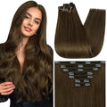 Full Shine Brown Hair Clip in Extensions Real Human Hair Medium Brown Invisible Clip in Hair Extensions Triple Weft Straight Thick Ends 16 Inch 7 Pcs 120 G