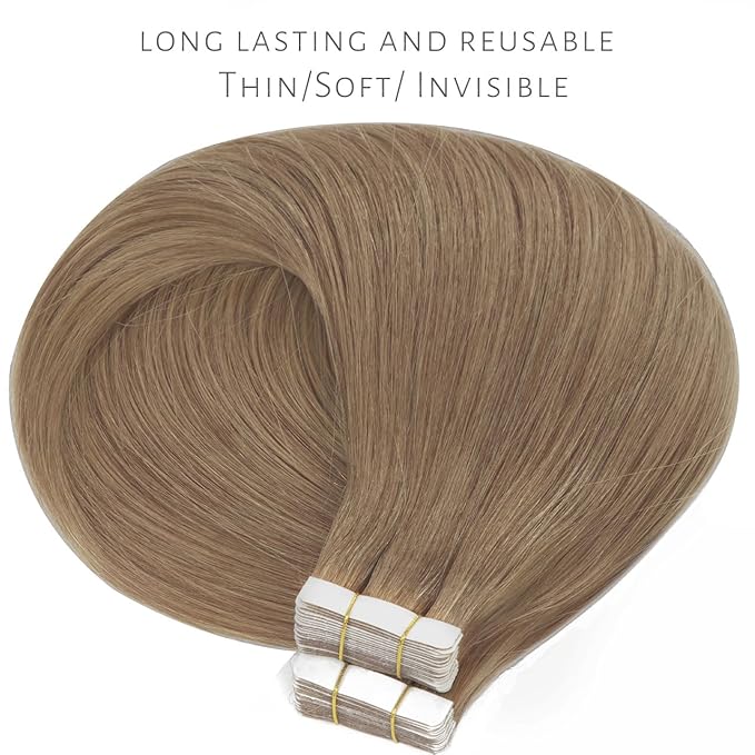 Lacer Hair Extensions Tape in Human Hair Chestnut Brown Skin Weft Remy Tape in Hair Extensions 14 Inch Full Thick Ends Adhesive Hair Pieces for Women 50g/20pcs