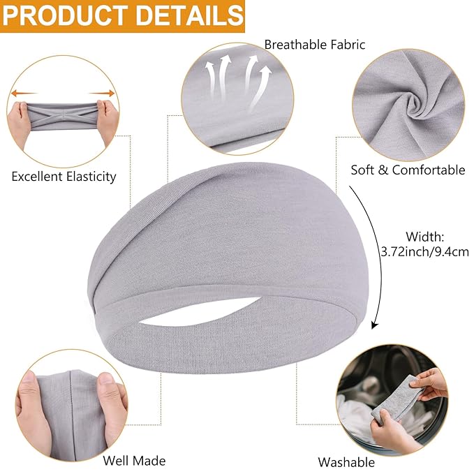 Wide Headbands for Women Non Slip Fashion Womens Headbands 6 Pack Yoga Workout Sweat Head Bands Elastic Hair Bands for Women's Hair Soft Cotton Cloth Headband for Everyday Wear
