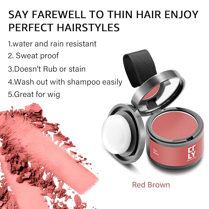Root Touch Up Gray Shadow Powder for Thinning Hair, Eyebrows, and Beards (Red Brown)