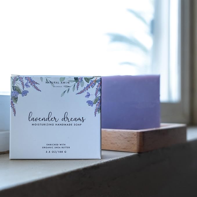 Natural Amor Lavender Spa Gifts for Women,7pcs Self Care Box Including Soap Bar, Candle, Bath Butter