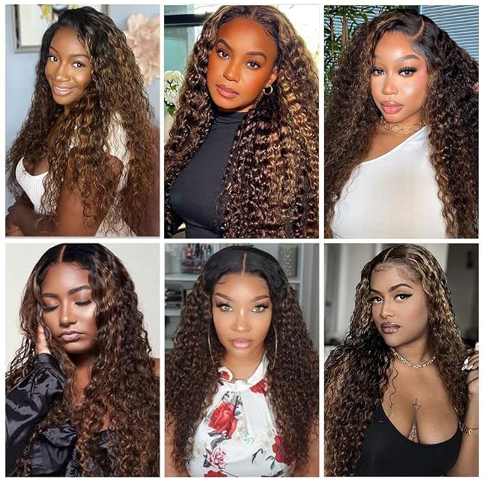 FB30 Highlight Ombre Curly Clip In Extension Human Hair 3C 4A Kinky Curly Clip Ins Full Head for Black Women Brazilian Remy Human Hair Balayage Brown 8Pcs with18clips 120g/Set (22 inch)