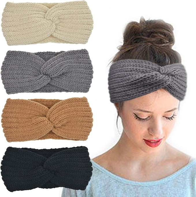 DRESHOW Knit Crochet Headband for Women Ear Warmer Soft Turban Stretch Warmer Headbands Winter Fashion Head Wrap