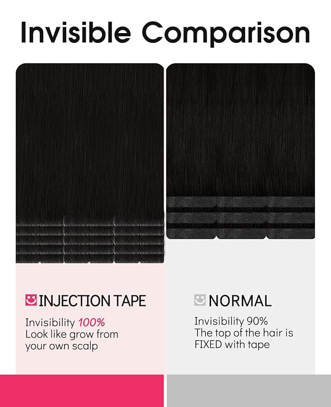Youngsmile Injection Tape in Hair Extensions Human Hair, #1B Natural Black Invisible Tape in Injected Hair Extensions, 20pcs 45g, 20 Inch Injected Tape Ins Straight Extensiones De Cabello (#1B,20'')